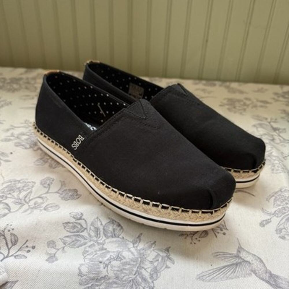 Skechers BOBS Espadrille Shoes Slip-On Breeze New Discovery Black Canvas Size 9